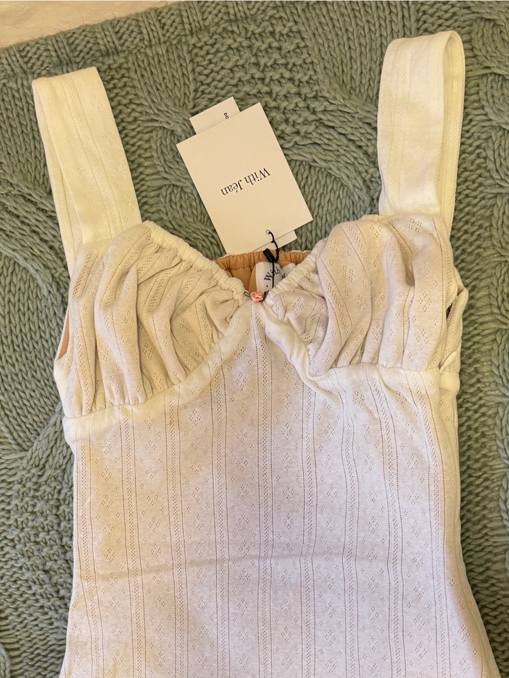 With Jean White Pointelle Mini Dress, XS - Picture 3 of 5